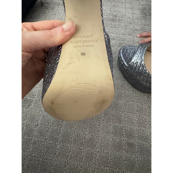 NWOB Stuart Weitzman Pamela Metallic Platform Sandals in Silver SZ 8 - Picture 8 of 8